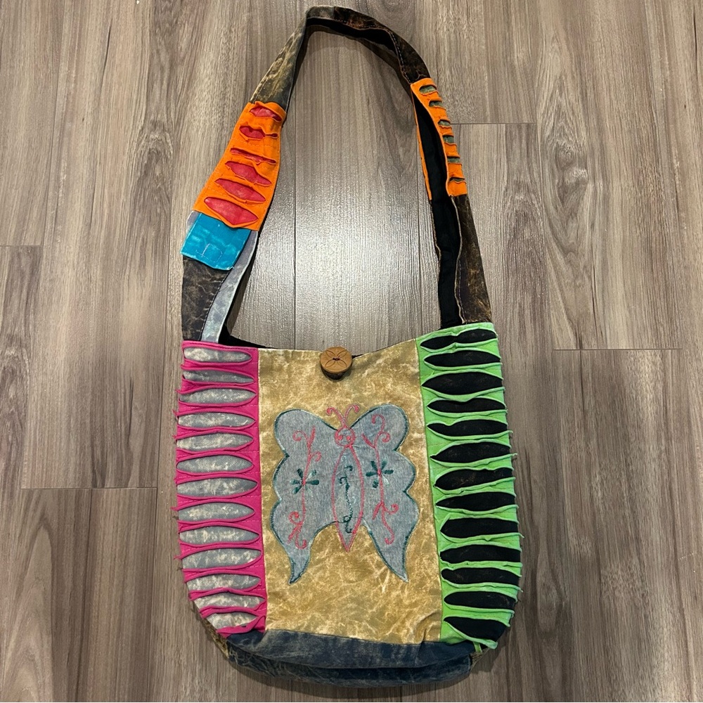 Boho Hippie Patchwork Butterfly Crossbody Cotton Sling Bag Made in India